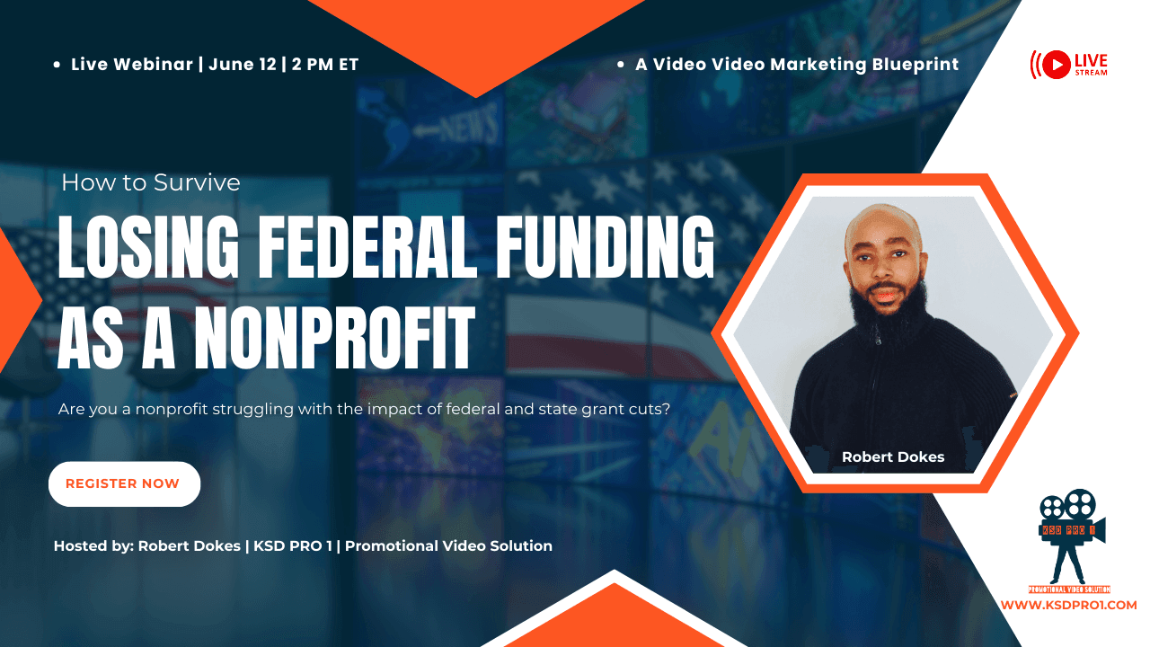 Are you a nonprofit struggling with the impact of federal and state grant cuts?   You're not alone—many nonprofit organizations across the U.S. are standing on a financial cliff. Funding cuts are happening—fast—and they’re hitting hardest where it hurts the most: programming, staffing, and sustainability.  This 90-minute live webinar is your action plan to survive—and thrive—in this new landscape using the power of video marketing to gain consistent donor and volunteer support.  Here’s the truth: video is not an expense. It’s a long-term asset. For every $1 spent on video marketing, non-profits see an average $7 return on investment. The goal is to reach, attract, and educate your target audience.    What You’ll Learn: ✅ Learn why traditional grant funding is no longer reliable ✅ Discover how strategic videos attract recurring donors and committed volunteers ✅ Get real-world insights from nonprofit success stories ✅ Leave with a blueprint you can start using immediately    Hosted by KSD PRO 1, a leading video production partner to mission-driven organizations.    What You’ll Get: Access to 4 expert-led training modules A downloadable nonprofit video marketing guide Live Q&A with industry expert Receive exclusive webinar slides to download 15% Off services from KSD PRO 1 Secure your spot today and future-proof your mission.