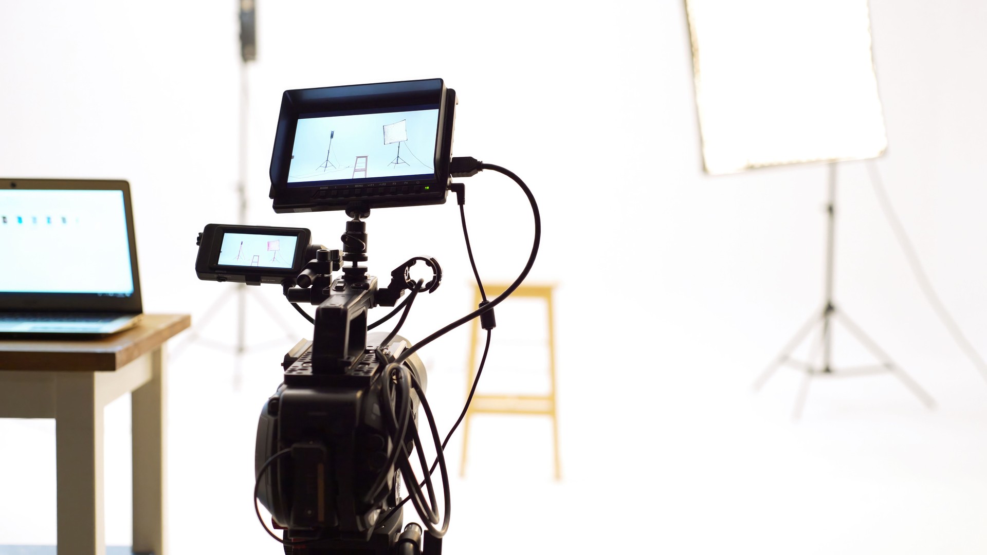Close up movie camera in film studio